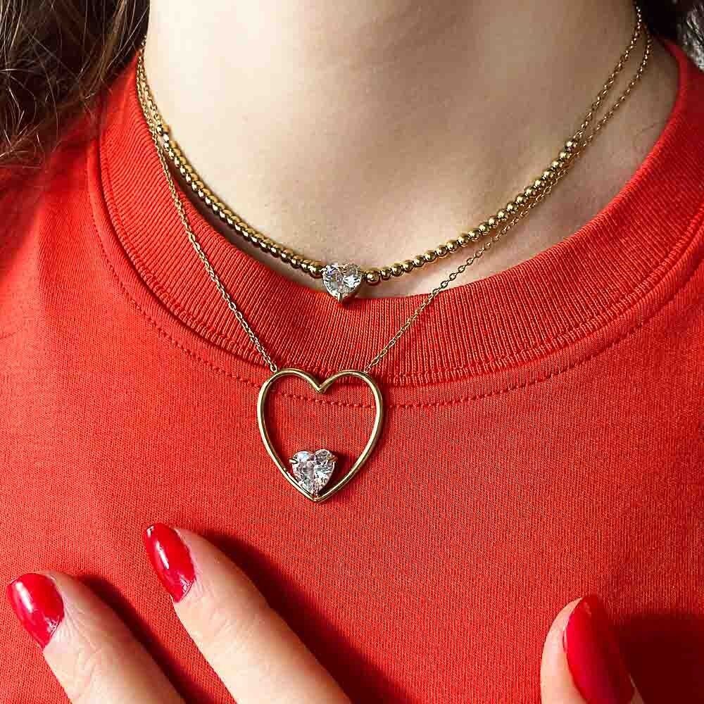 A Love Game Gold Rhinestone Heart Necklace FINAL SALE – Pink Lily
